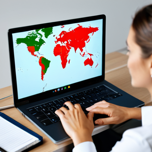 Home 8 A professional Italian nutritionist, fully clothed in modest business casual attire, is seated at a modern desk, conducting an online teleconsultation via a laptop. The background features a subtly blurred, contemporary office setting with a hint of a world map or global network graphic, symbolizing international reach. The nutritionist has a focused yet approachable expression, demonstrating expertise and connection. Perfect anatomy, correct proportions, natural pose, well-formed hands, proper finger count. High-resolution professional photography, soft studio lighting, crisp focus. Safe for work, appropriate content, fully clothed, professional.
