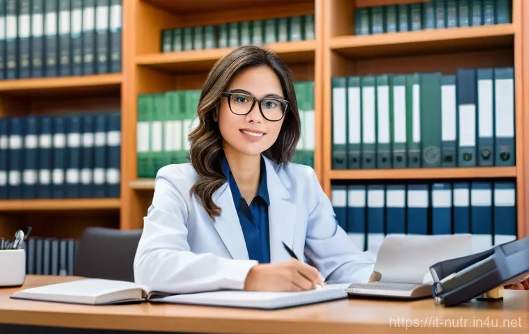 영양사 취업 성공 스토리 - **Prompt 1: Dedicated Nutritionist Deep in Research**
    "A professional female nutritionist in her...