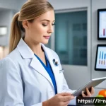 영양사와 국제 자격증 비교 - A professional nutritionist in a modern clinical setting in the United States, wearing smart busines...