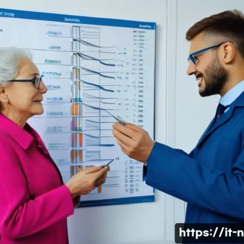 영양사 필수 중점 과목 정리 - A professional nutritionist consulting with an elderly Italian couple in a bright, modern clinic set...