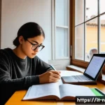 영양사 시험 대비 스터디 전략 - A cozy study room with an Italian student organizing study materials for a nutrition exam, featuring...