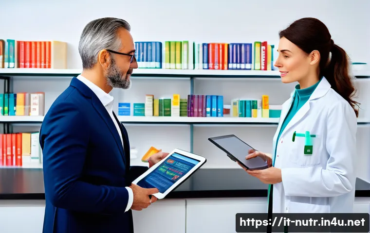 영양사 자격증 필수 정보 - A professional Italian nutritionist in a modern clinic setting, wearing a white lab coat over smart ...