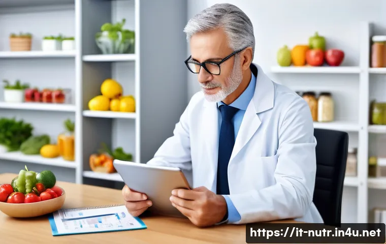 영양사와 관련된 최신 법규 - A modern Italian nutritionist consulting with a middle-aged patient in a bright, professional clinic...