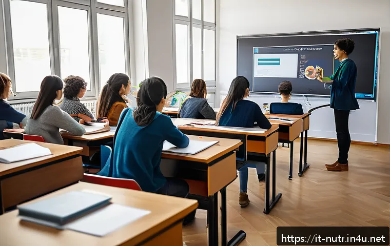 영양사 전문 학원 추천 - A modern university classroom in Milan specializing in nutrition studies, featuring diverse students...