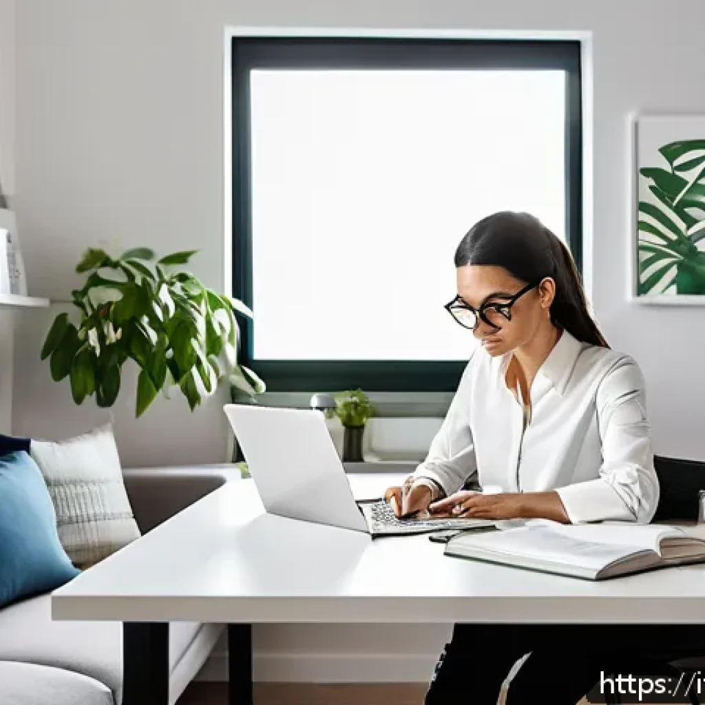 영양사와 온라인 교육 활용법 - A professional Italian nutritionist in a modern home office setting, seated at a sleek desk with a l...