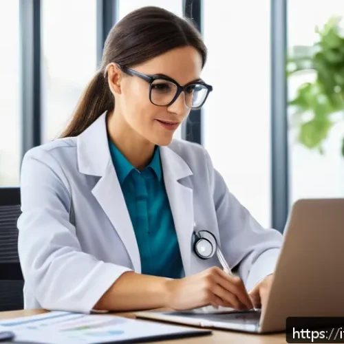 Home 17 영양사 이직 성공 전략 - A professional Italian dietitian in a modern office setting, engaging in an online webinar on nutrit...